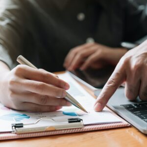 Close up Business meeting and discussing for finance, tax, accounting, statistics and analytic