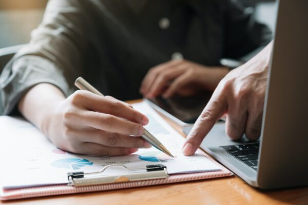 Close up Business meeting and discussing for finance, tax, accounting, statistics and analytic